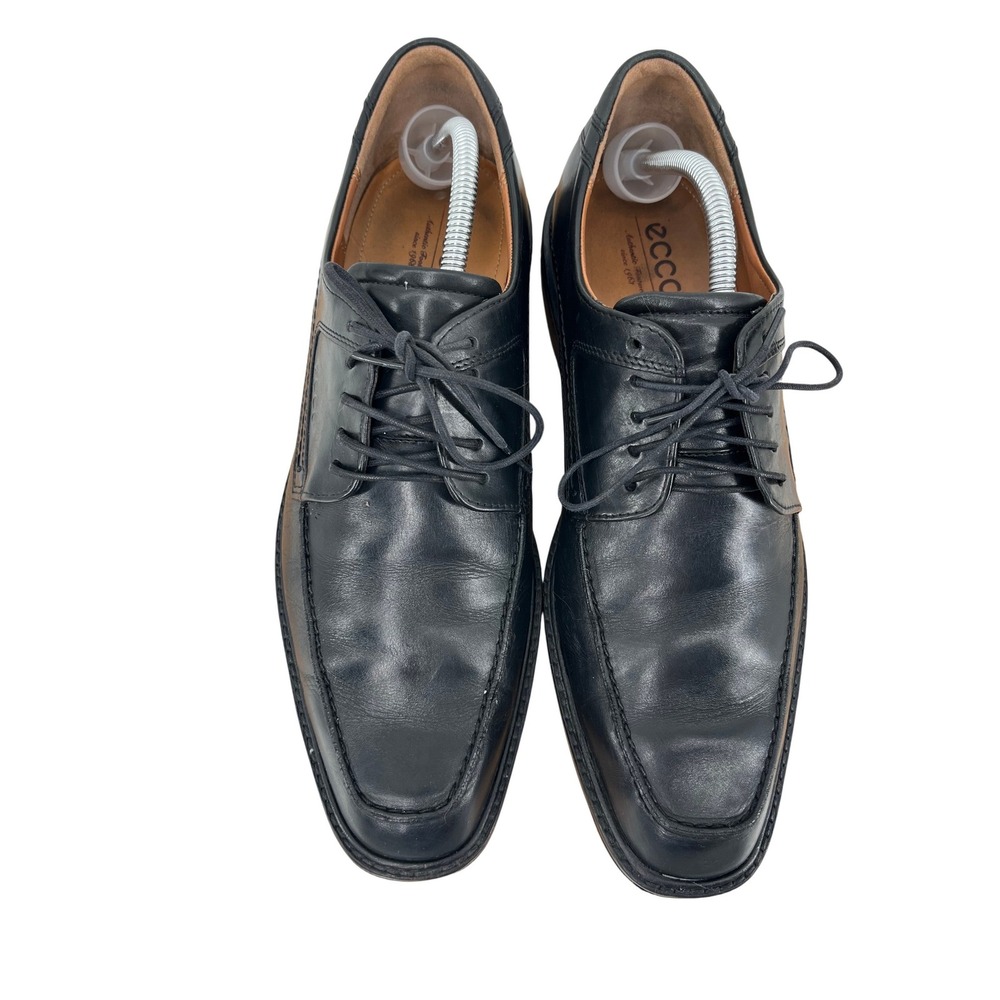 ECCO Mens Black Leather Square Toe Lace Up Dress Shoes Comfort Size US 11 44